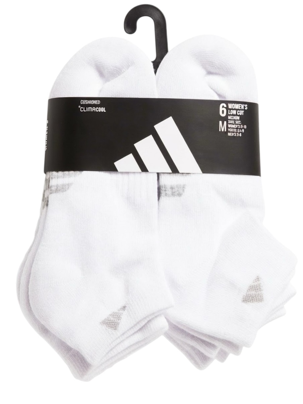 Adidas 6 Pk. 3 Stripe Low Cut Classic Cushioned Socks (NWT) (Shoe Size: 5-10)